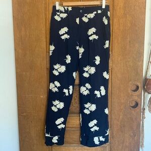 GANNI trouser pant daisy floral navy blue white 36 cropped